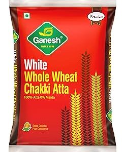 Ganesh White Whole Wheat Chakki Atta – 5kg (100% Atta, 0% Maida, Premium Quality