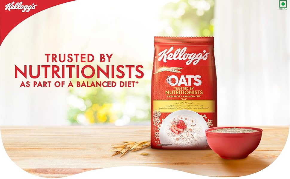 Kellogg’s Oats 900gm with 10% Extra – Trusted by Nutritionists, 100% Veg - Image 2