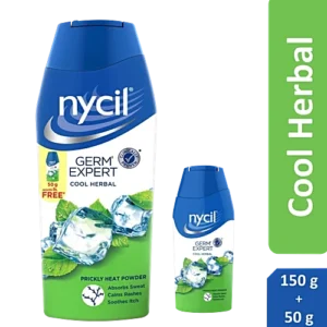 Nycil Germ Expert Cool Herbal Powder Combo (150g + 50g Free) | Antibacterial Prickly Heat Powder for Cooling, Sweat & Itch Relief